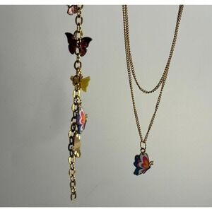 Butterfly Charm Bracelet and Necklace Gold Tone Fun Retro Novelty